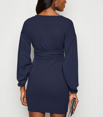 Navy Ruched Waist Bodycon Dress New Look