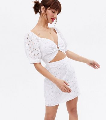 White Broderie Ring Cut Out Mini Dress New Look