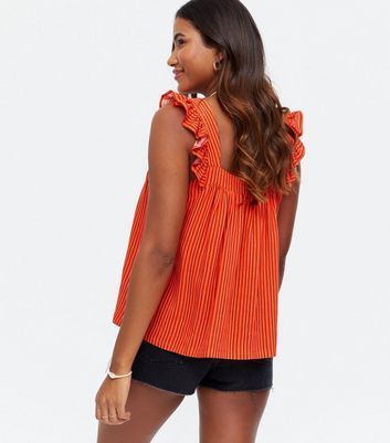 Orange Stripe Frill Cami New Look