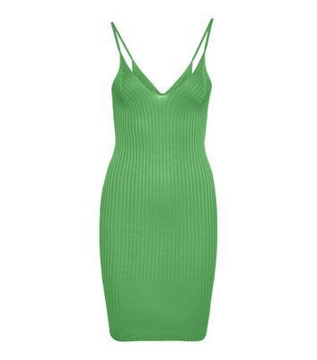 Green Ribbed Knit Mini Dress New Look