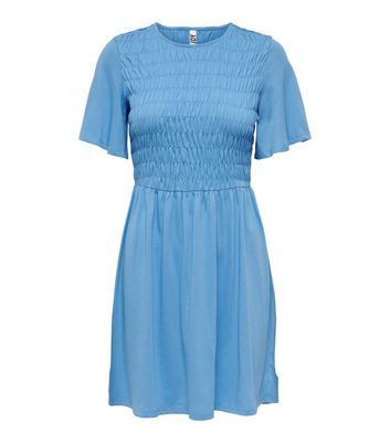 Pale Blue Shirred Mini Dress New Look