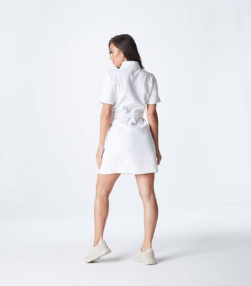 White Twill Belted Mini Shirt Dress New Look