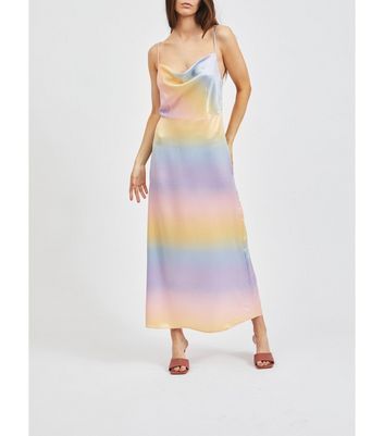 Multicoloured Ombré Satin Midi Slip Dress New Look