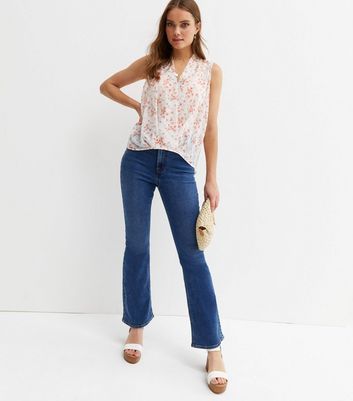 White Ditsy Floral Flocked Chiffon Wrap Top New Look