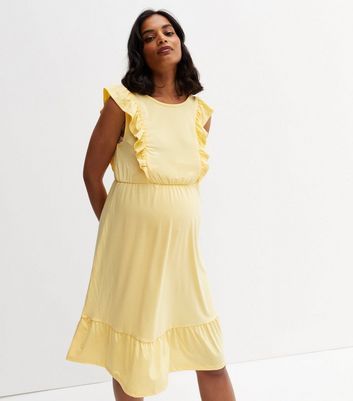 Pale Yellow Frill Tiered Dress New Look