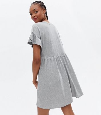 Tall Grey Frill Smock Mini Dress New Look
