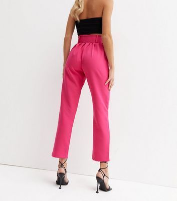 Bright Pink Belted Trousers New Look