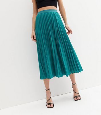 Teal Pleated Midi Skirt New Look