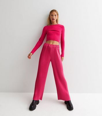 Bright Pink High Waist Pleated Trousers New Look