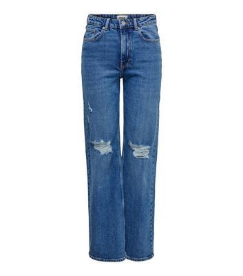 Bright Blue Ripped Knee Wide Leg Jeans New Look