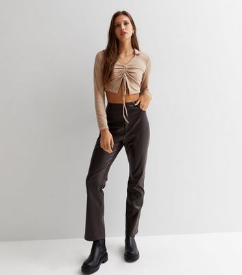 Stone Ribbed Ruched Crop Top New Look