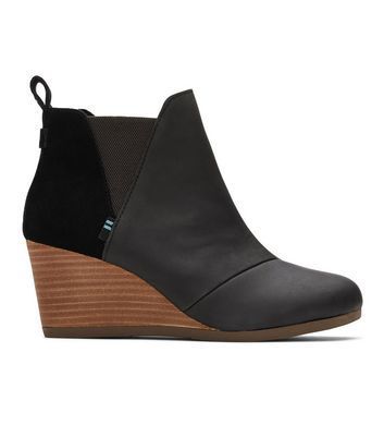 Black Leather Wedge Boots New Look