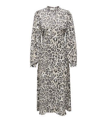Grey Leopard Print Long Sleeve Midi Dress New Look