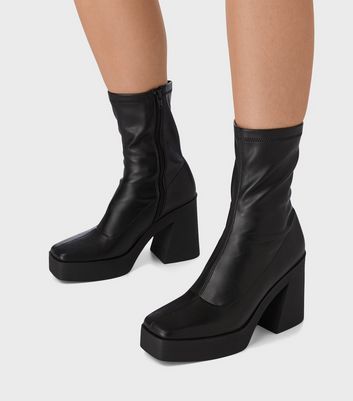 Black Leather-Look Chunky Platform Boots New Look