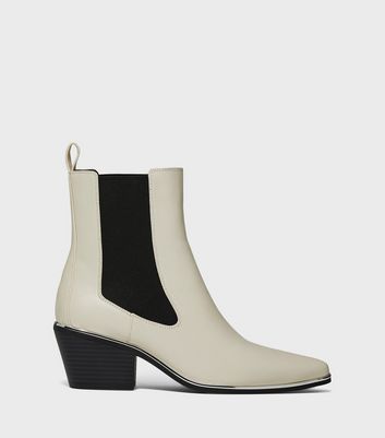 White Leather-Look Block Heel Western Boots New Look