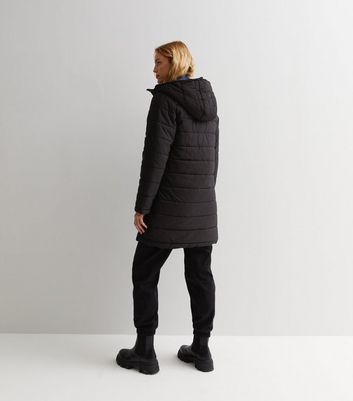 Black Hooded Long Puffer Jacket New Look