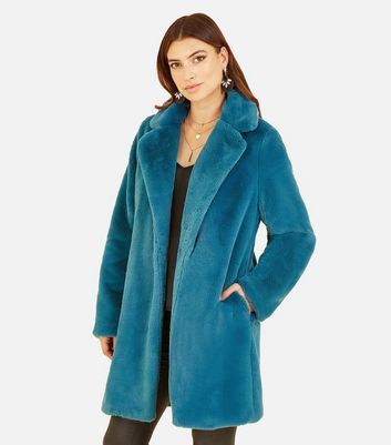 Teal Faux Fur Coat New Look