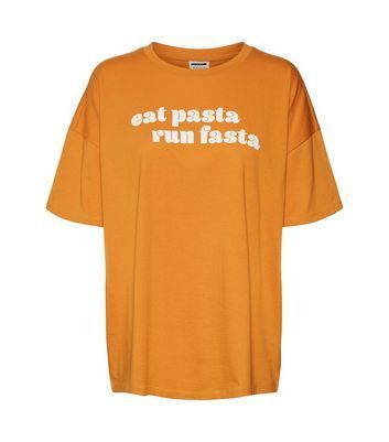 Bright Orange Eat Pasta Logo T-Shirt New Look
