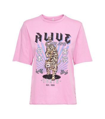 Mid Pink Alive and Free Logo Boxy T-Shirt New Look