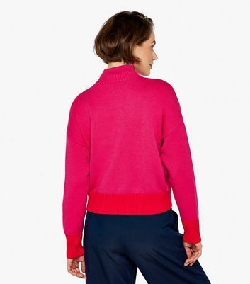 Bright Pink Soft Touch Colour Block Jumper New Look