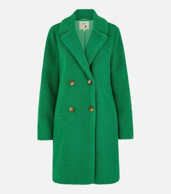 Green Double Breasted Teddy Coat New Look