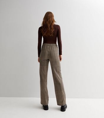 Black Check Jersey Wide Leg Trousers New Look
