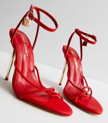 Red Padlock Charm Stiletto Heel Sandals New Look