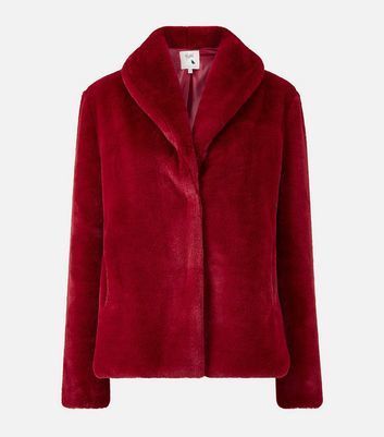 Dark Red Faux Fur Coat New Look