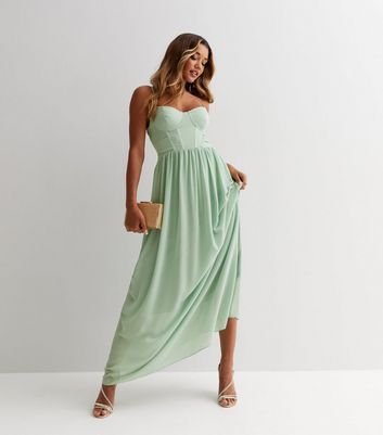 Light Green Strappy Tie Back Corset Maxi Dress New Look