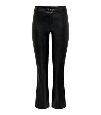 Black Faux Leather High Waist Flared Trousers New Look