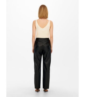 Black Leather-Look Tailored Trousers New Look