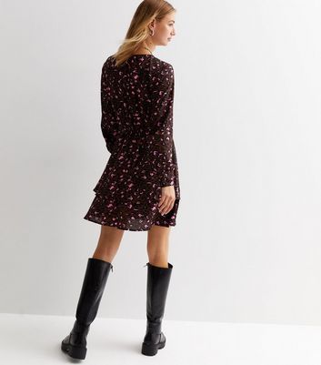 Deep Pink Leopard Print Tiered Hem Mini Dress New Look