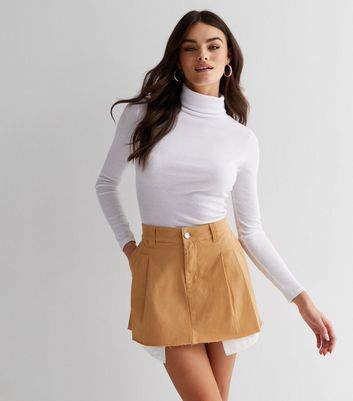 Light Brown Pleated Mini Skirt New Look