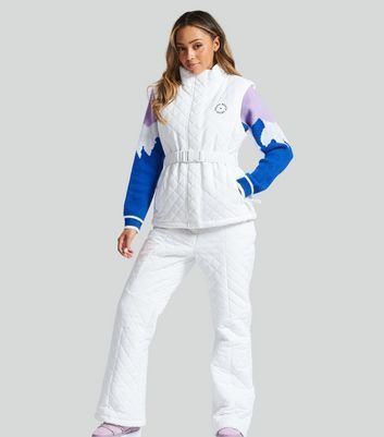 White Quilted Padded Fleece Lined Ski Gilet New Look