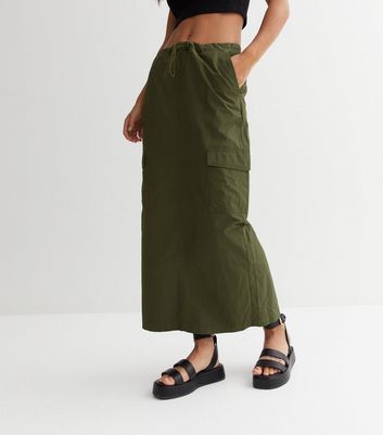 Khaki Parachute Midaxi Skirt New Look