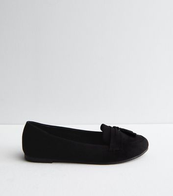 Black Suedette Tassel Trim Loafers New Look Vegan