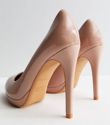 Cream Patent Round Platform Stiletto Heel Court Shoes New Look