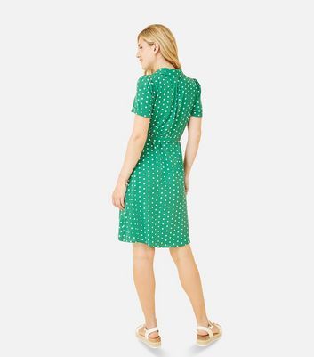 Green Spot Belted Midi Shirt Dress New Look