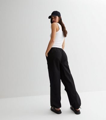 Black Cotton Elasticated Parachute Trousers New Look