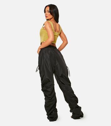 Black Elasticated Waist Ruched Side Joggers New Look