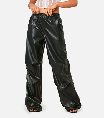Black Leather-Look Cargo Joggers New Look