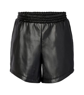 Black Leather-Look High Waist Shorts New Look