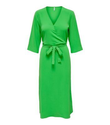 Green 3/4 Sleeve Midi Wrap Dress New Look