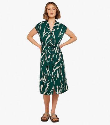 Green Abstract Print Short Sleeve Midi Shirt Dress New Look