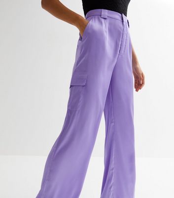 Lilac Satin Cargo Trousers New Look