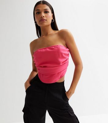 Mid Pink Crepe Ruched Corset Top New Look