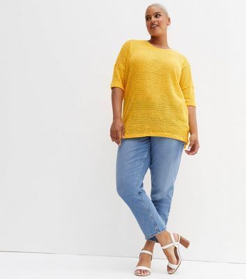 Curve Pale Yellow Crochet Top New Look
