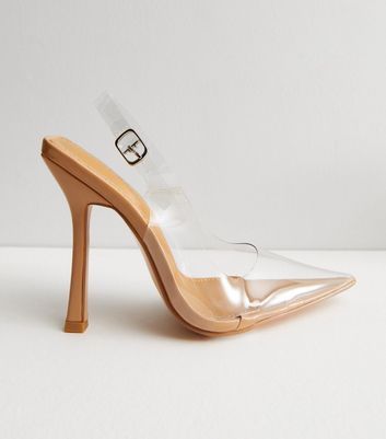 Pale Pink Clear Strappy Stiletto Heel Sandals New Look