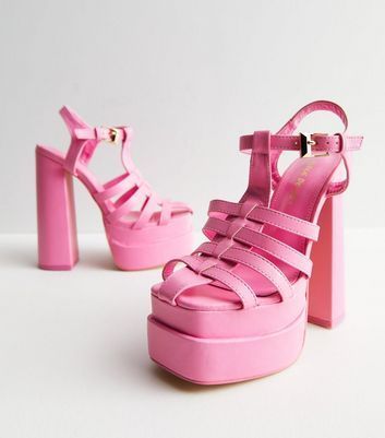 Pink Caged Platform Block Heel Sandals New Look