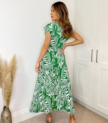 Green Doodle Print Belted Midi Shirt Dress New Look